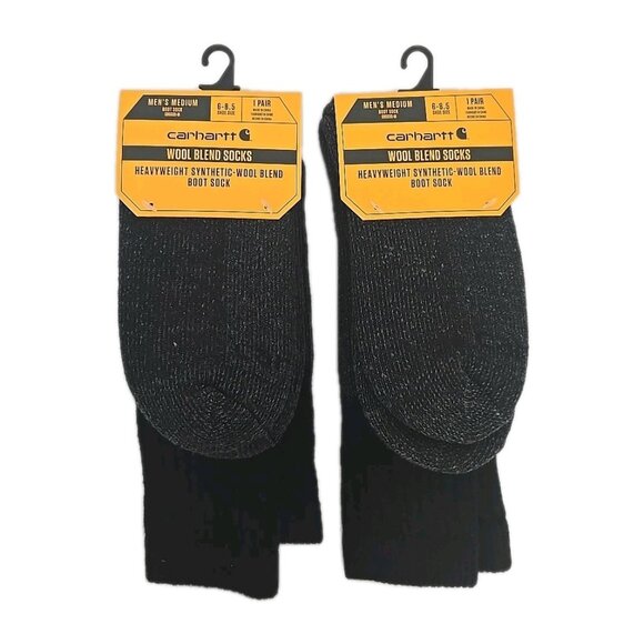 2 PAIR New Carhartt Boot Socks Men Medium 6-8½ Black Heavyweight Synthetic Wool - Picture 1 of 8
